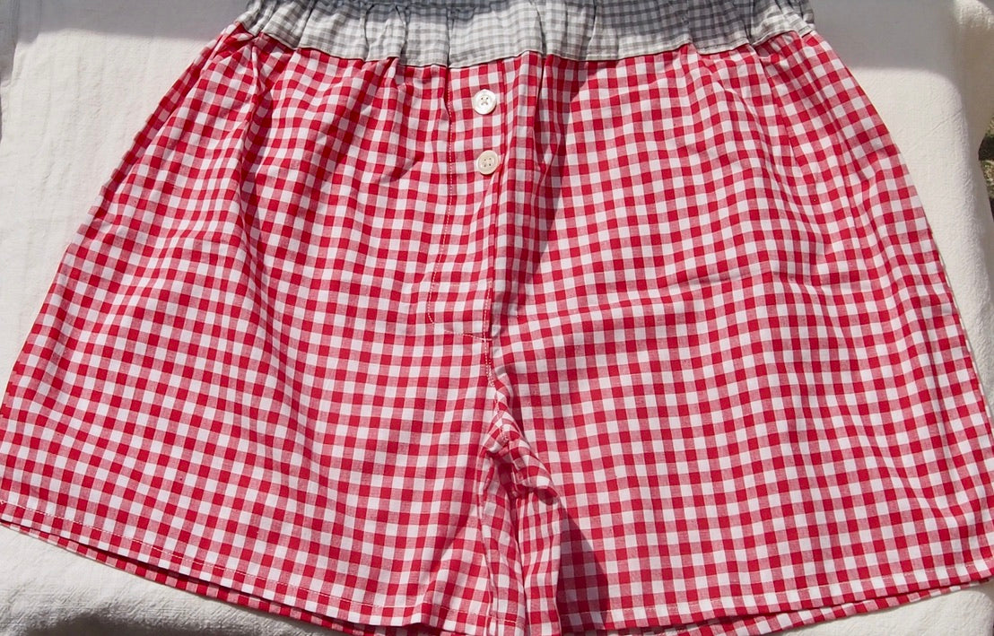 caleçon en coton vichy rouge /ceinture contrastante