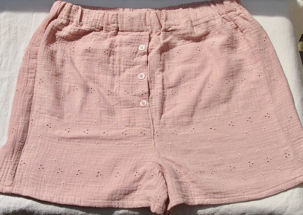 Caleçon en double gaze rose pastel brodé