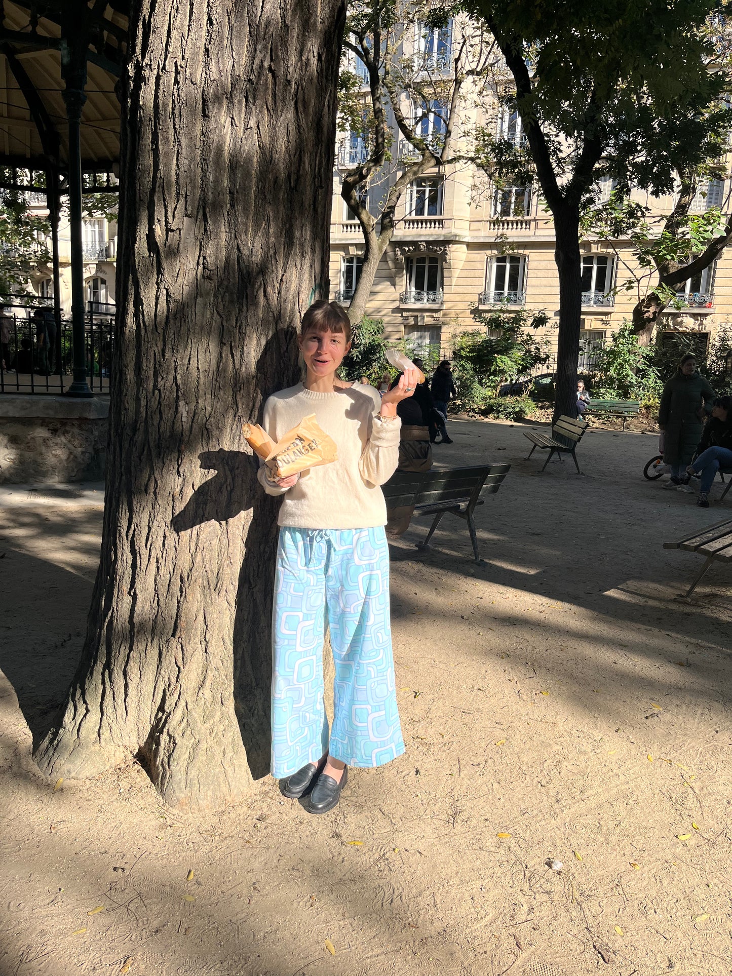 Pantalon tissu upcyclé turquoise clair