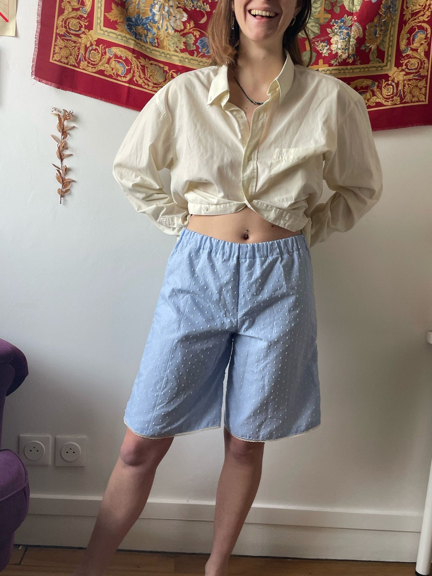 bermuda plumetis bleu pâle