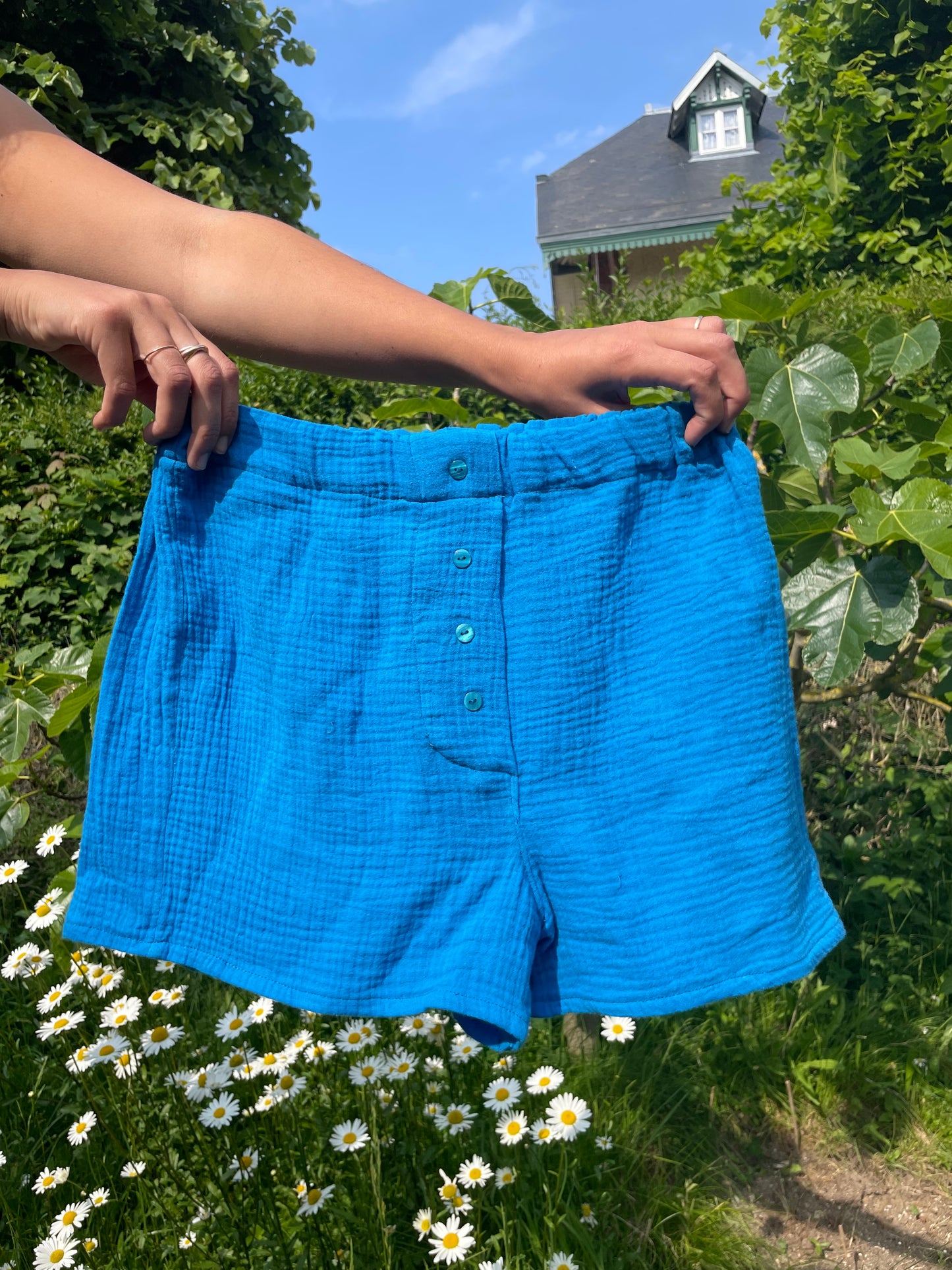 caleçon en double gaze bleu intense