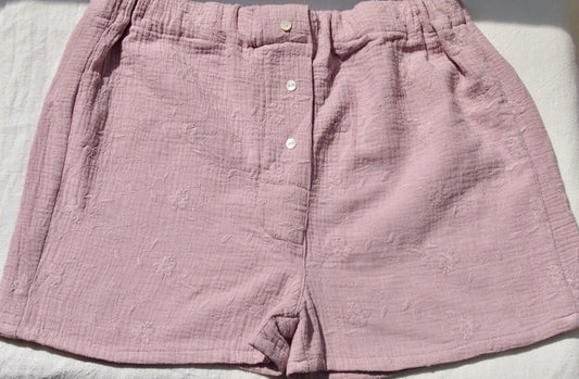 caleçon en double gaze vieux rose pastel brodé