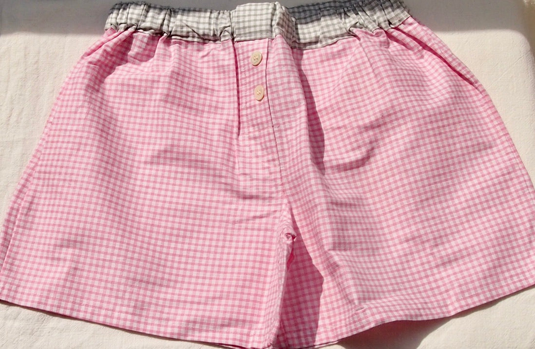 caleçon en coton vichy rose frais /ceinture contrastante