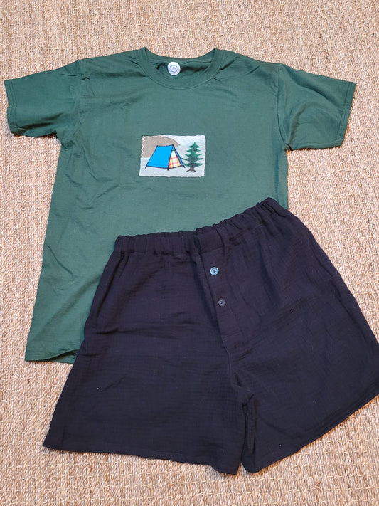 Duo T-shirt Tente vert/Caleçon double-gaze noire