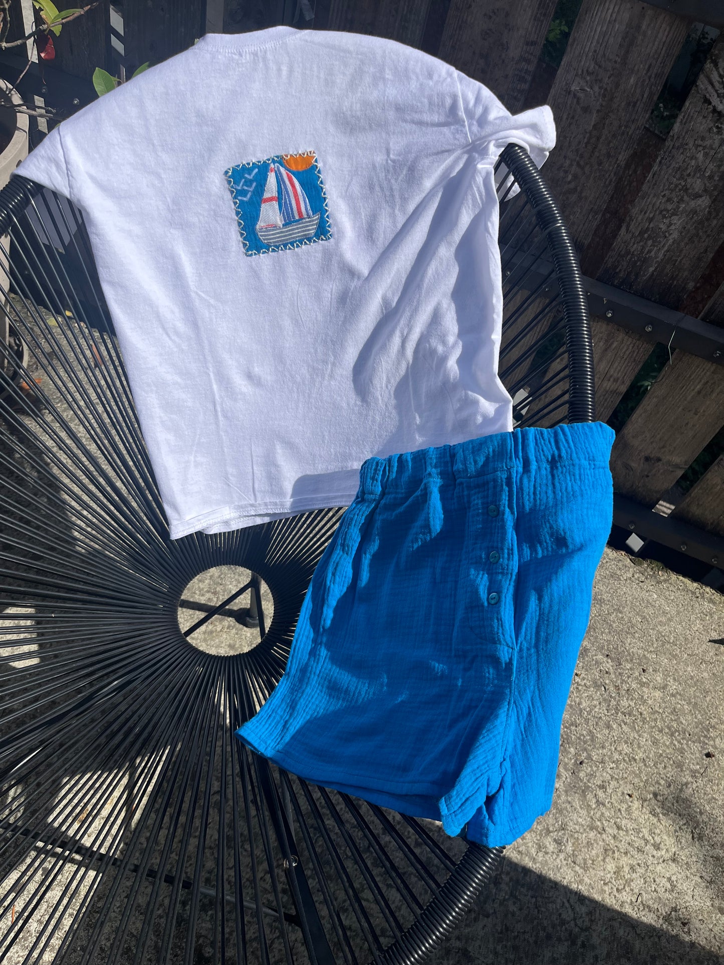 Duo T-shirt voilier/Caleçon double-gaze bleu france