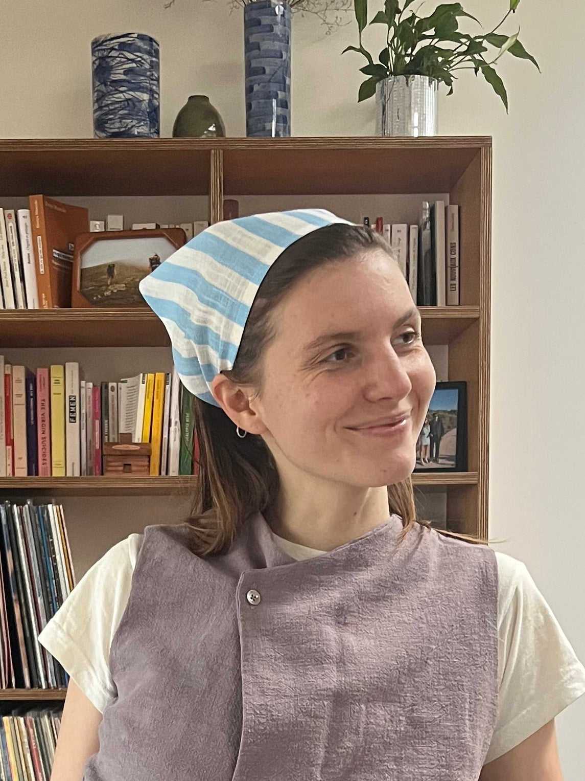 Bandana cheveu rayé turquoise/blanc