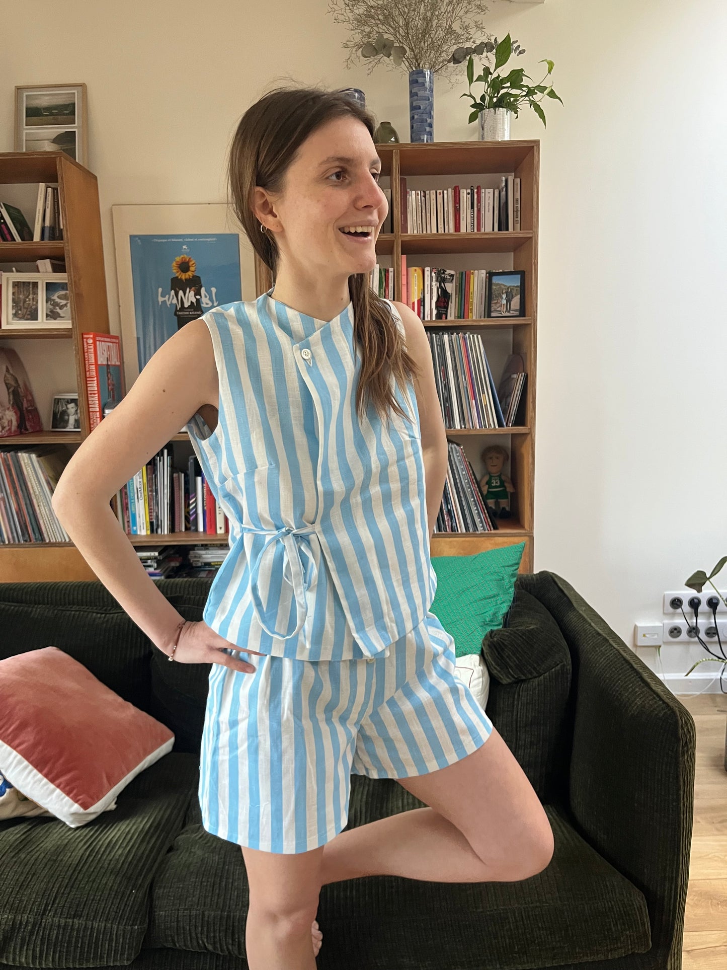 Ensemble coordonné larges rayures turquoises