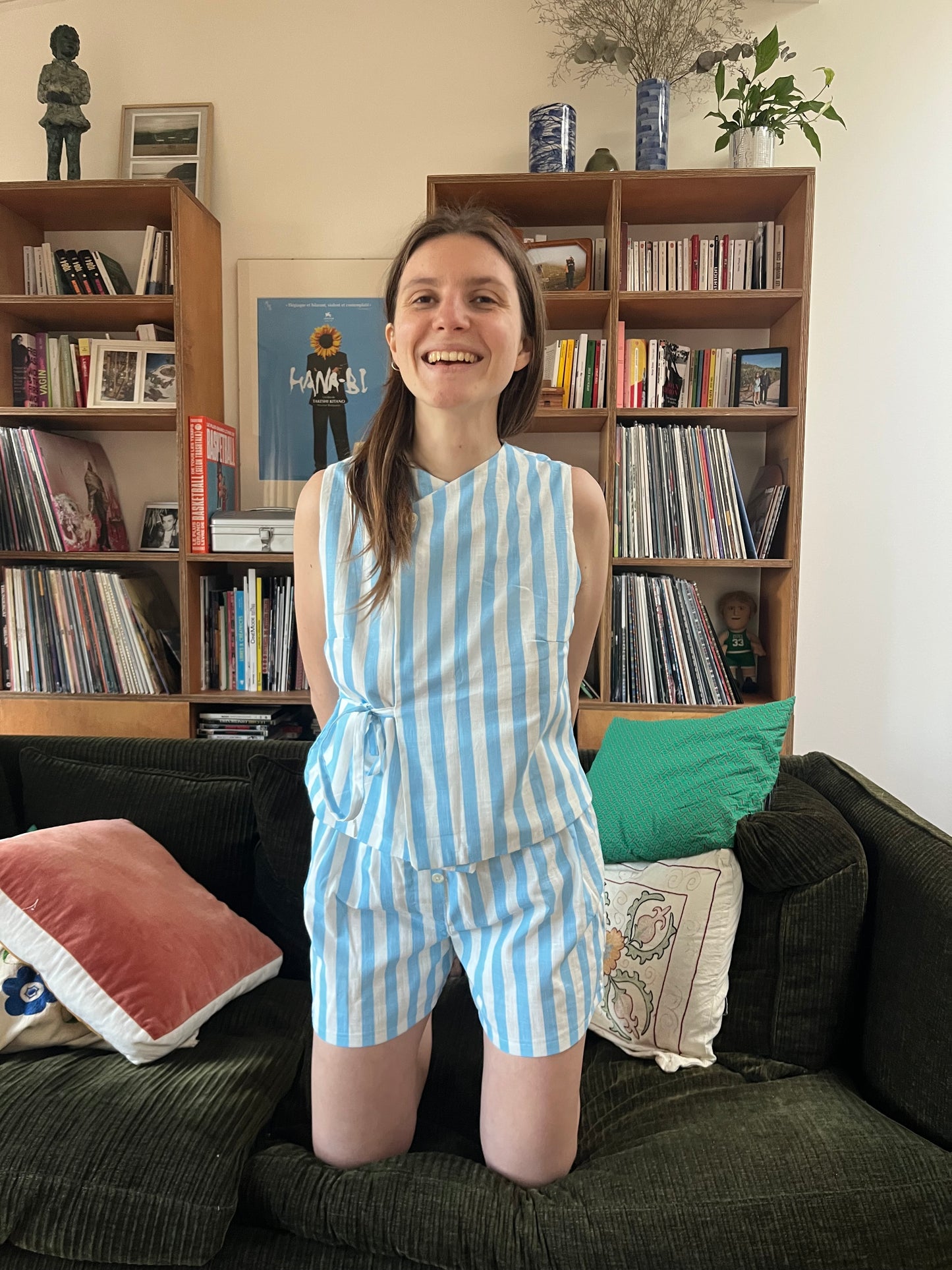 Ensemble coordonné larges rayures turquoises