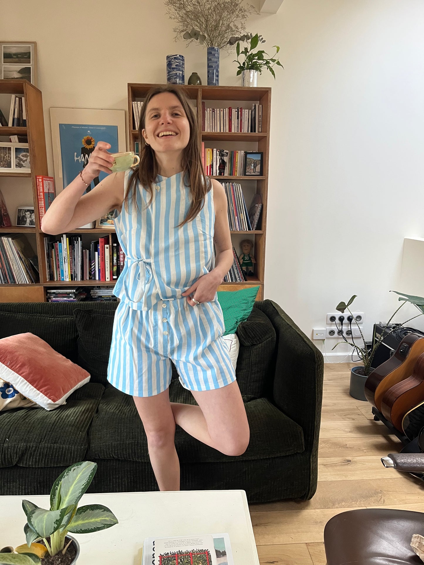 Ensemble coordonné larges rayures turquoises