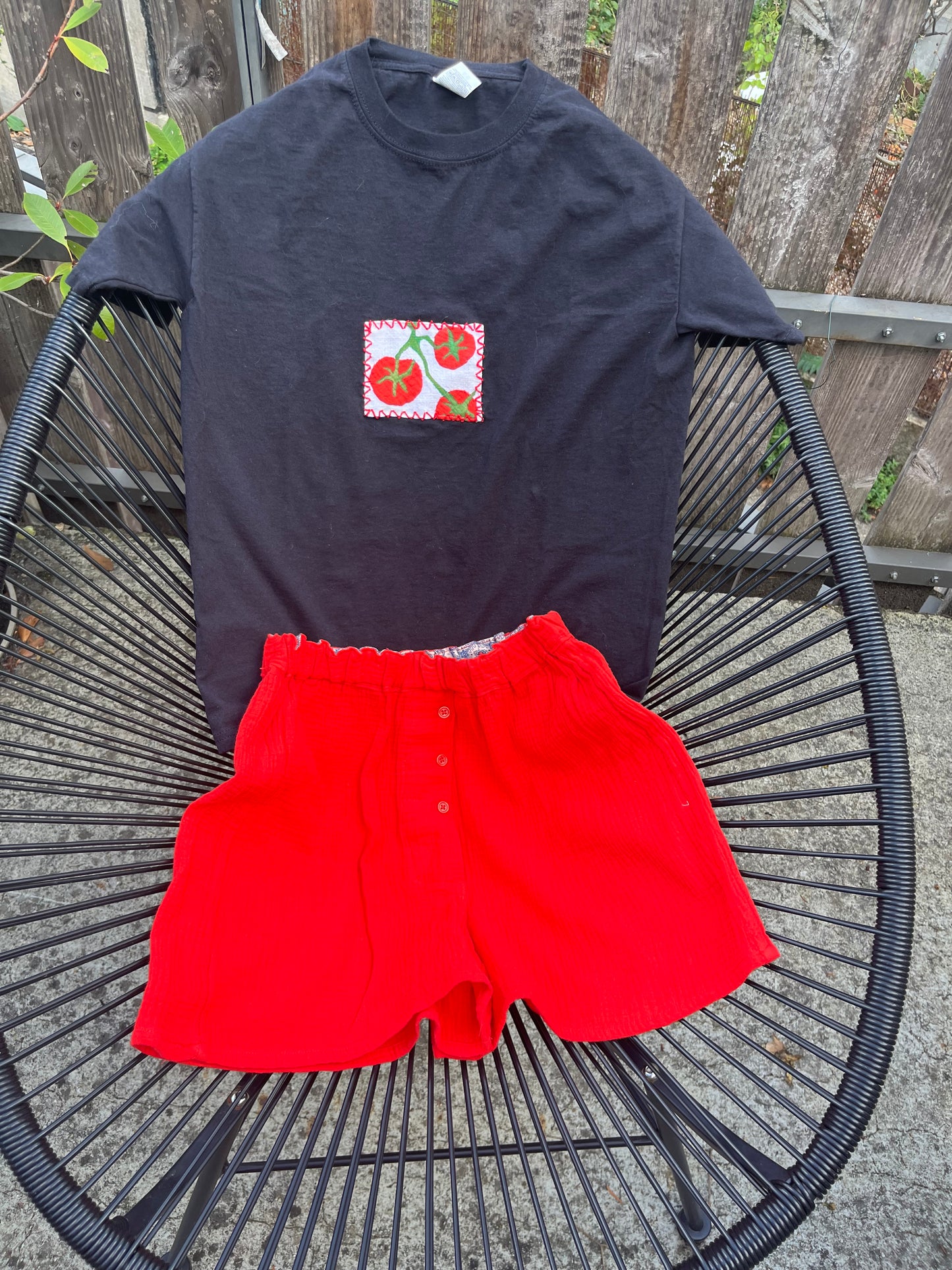 Duo T-shirt Tomates/Caleçon double-gaze rouge-orangé