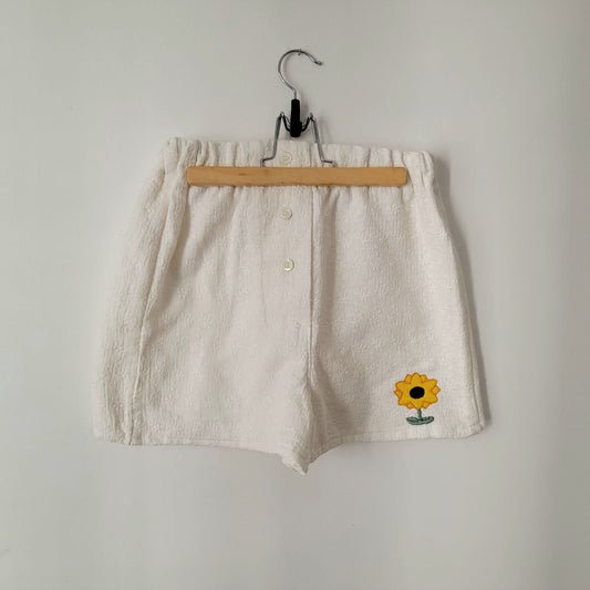 Caleçon-short double gaze écru brodé motif tournesol