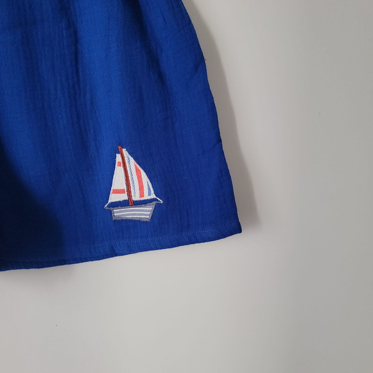 Caleçon-short double gaze bleu dur mini-motif bateau